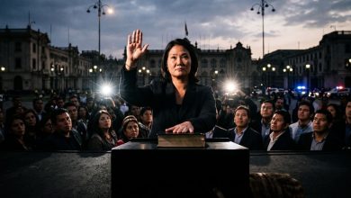 Keiko Fujimori en el hemiciclo del Congreso pronunciando su discurso