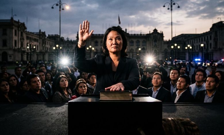 Keiko Fujimori en el hemiciclo del Congreso pronunciando su discurso