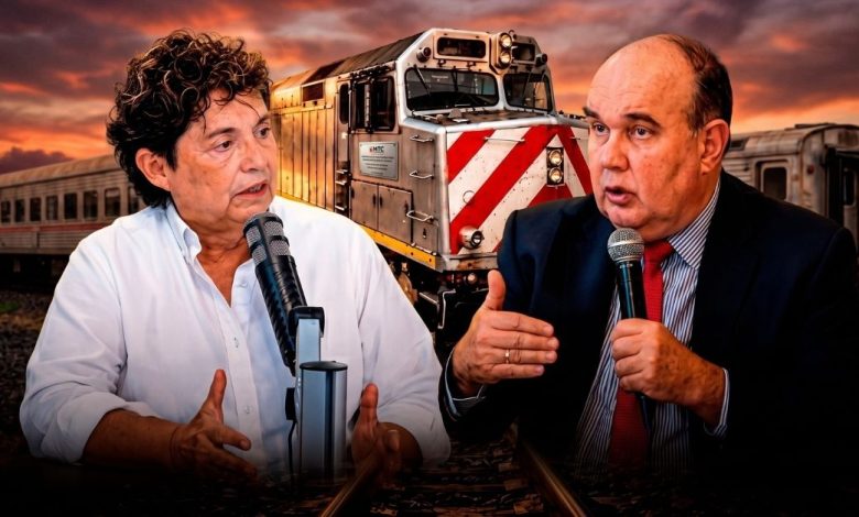 Susel Paredes hablando en una entrevista sobre el destino de los trenes de la gestión López Aliaga