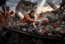 Rescatistas en medio de edificios colapsados tras el terremoto en Colombia