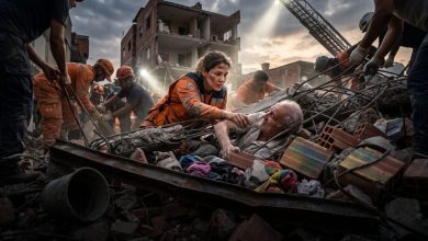 Rescatistas en medio de edificios colapsados tras el terremoto en Colombia