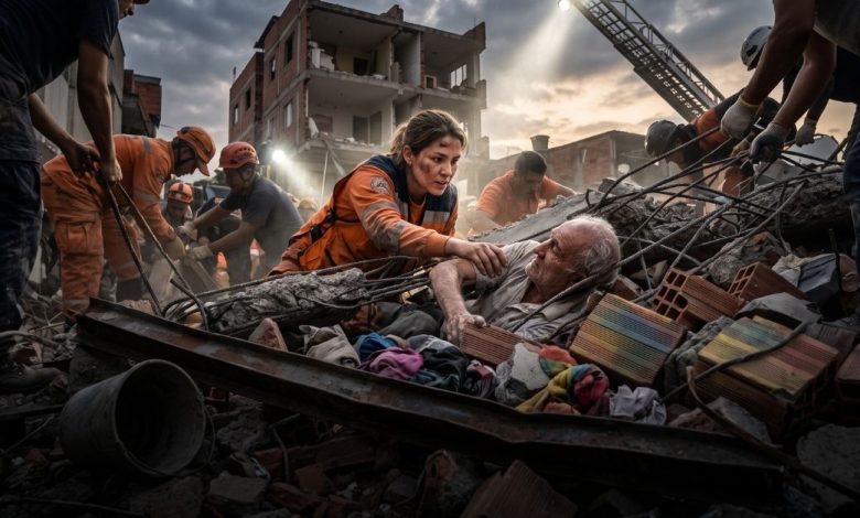 Rescatistas en medio de edificios colapsados tras el terremoto en Colombia