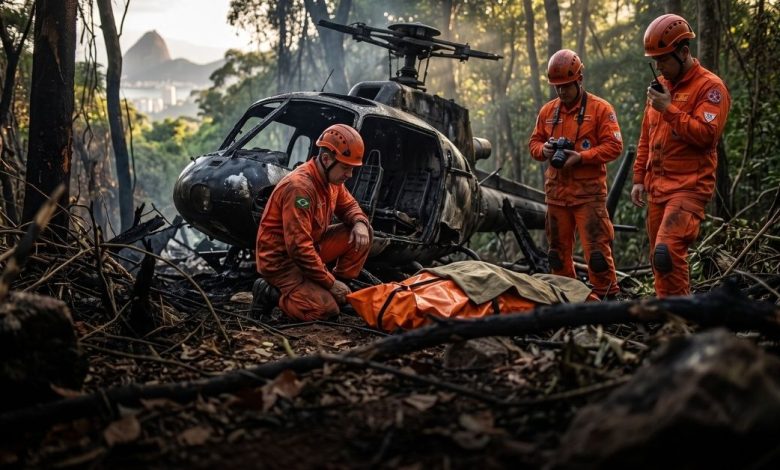 Bomberos trabajan en la zona boscosa del Parque Nacional Tijuca tras el accidente. (Foto referencial con IA / Chicho Al Aire)