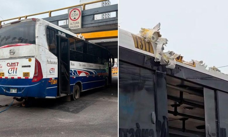 Bus CTI queda atrapado bajo puente en Av. Brasil